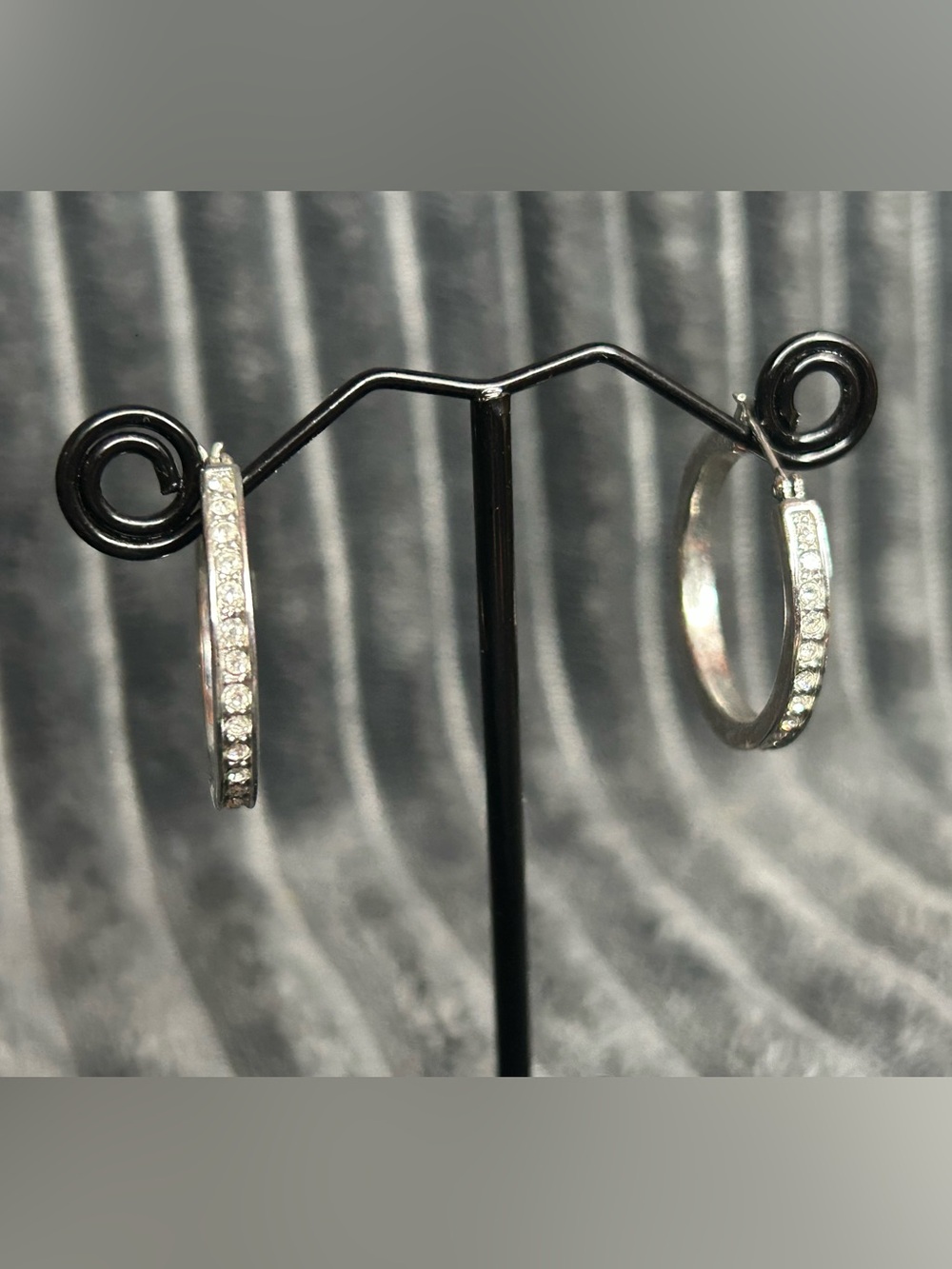 Givenchy Vintage Silver Rhinestone Channel Set Hoop Earrings